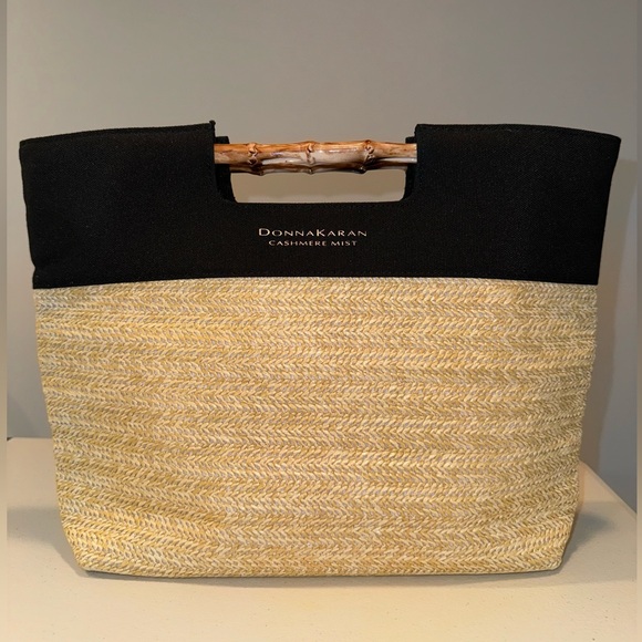NEW Donna Karan Cashmere Mist WOVEN STRAW TOTE HAND BAG PURSE - Picture 1 of 3